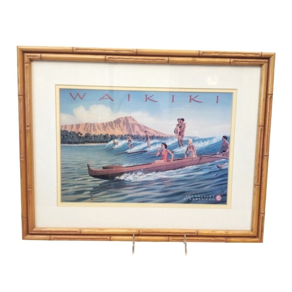 KERNE ERICKSON "WAIKIKI LOS ANGELES STEAMSHIP CO" LARGE COLOR FRAMED